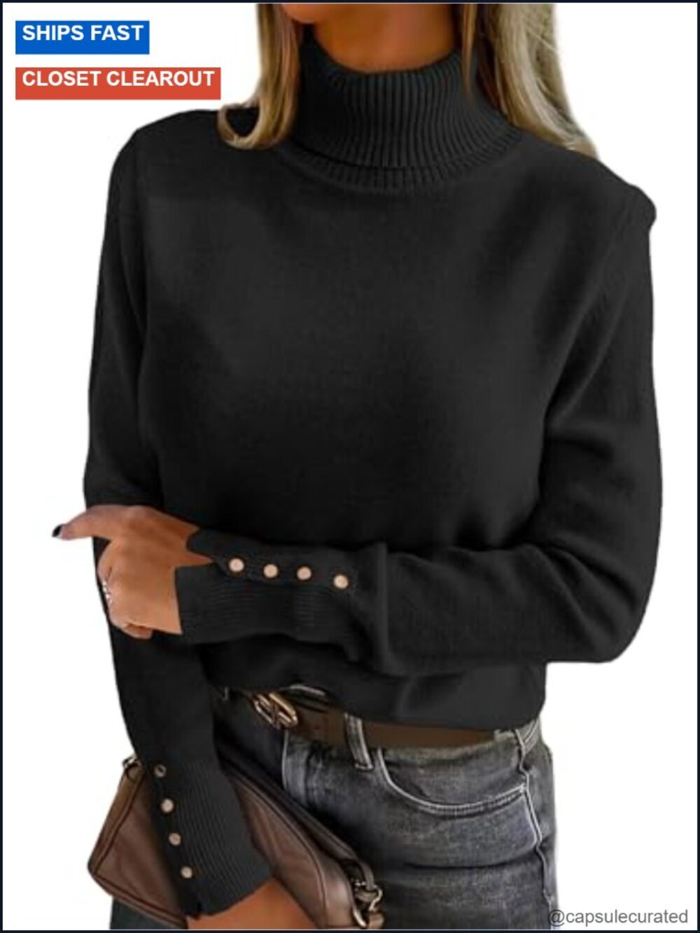 Turtleneck Sweater Long Sleeve Button Pullover Soft Knit